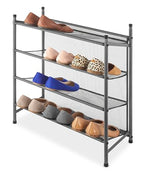 Whitmor Metal & Mesh 4-Tier Shoe Rack, Store up to 12 Pairs of Shoes, Stackable, 9" L x 21.6" W x 27" H, Gunmetal - size: 4-Tier,Gunmetal
