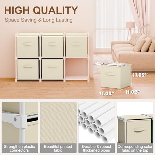 Briwooody 6 Cube Storage Organizer Bins with Shelf 11'' Toy Storage Box Back to School Dorm Organizers Fabric Unit for Playroom Book (Creamy White) - color: White