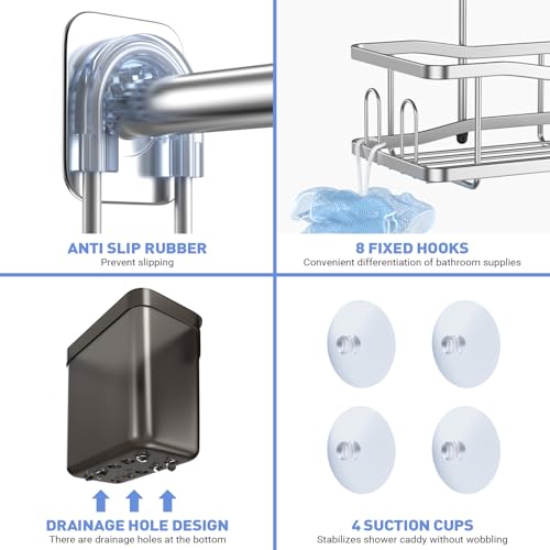 Aitatty Hanging Shower Caddy Bathroom Organizer: Rustproof Shower Shelf Racks Over Shower Head - No Drilling Inside Bath Shower Rack Shelves Over Showerhead for Shampoo with Soap Holder Black - color: Chrome