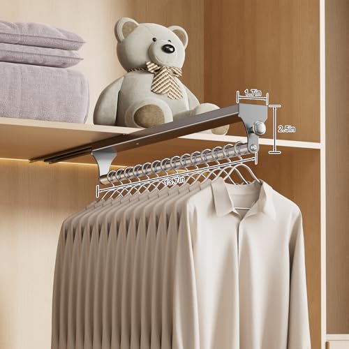 Pull Out Closet Rod, 13.7inch Heavy Duty Pants Rack, Adjustable Clothes Hanger Rail, Space Aluminum Valet Rod, Top Mounted Wardrobe Clothes Organizer, Closet Storage for Trousers Coats Gray - color: Gray, size: 350mm/13.7inch