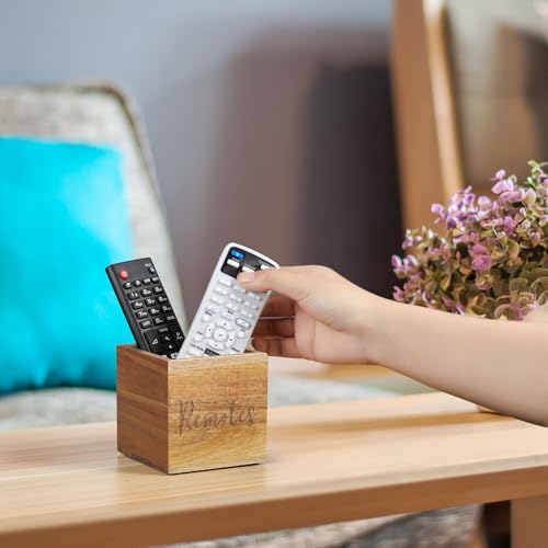 DRASTAR Remote Control Holder, Wood TV Remote Holder, Remote Storage Caddy, Remote Control Organizer (Acacia, 1 Slot) - color: Acacia, size: 1 Slot