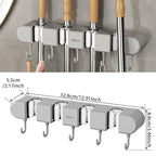 3PCS Broom Holder Wall Mount, No-Drilling Self-Adhesive Mop and Broom Storage Rack (4 Racks with 5 Hooks),Wall-Mounted Broom Hanger for Bathroom, Kitchen, Closet, Garage (Gray) - color: Gray