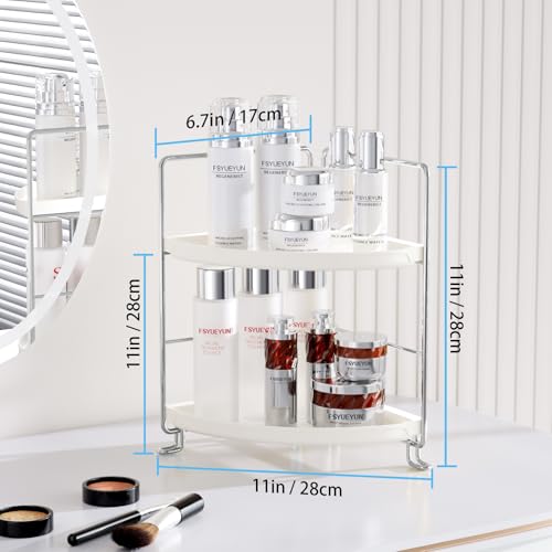 FSyueyun 2-Tier Corner Bathroom Counter Organizer, Tool-Less Installation Vanity Shelf Small Plastics Countertop Makeup Tray Skincare Perfume Organizers (Silver) - color: Silver