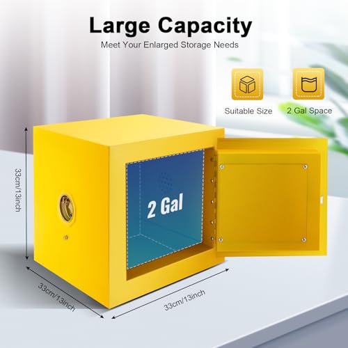 Hazardous Materials Storage Cabinet, 13"x13"x13" Industry Safety Cabinet, 2 Gallon Flammable Liquid Storage, Ultimate Safety Box Manual-Close Space Saver, Fireproof Cabinet