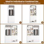Besiost 4FT Closet Systems with 5 Wood Drawers, 48 Inch Closet Organizer System with 2 Hanging Rods & 7 Shelves, Heavy Duty 48" Walk-in Closet , White (48"L x 15" W x 80" H) - color: White