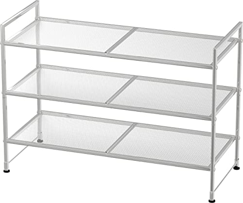 Simple Houseware 3-Tier Stackable Mesh Shoe Rack, Silver - color: Silver, style: Mesh Panel