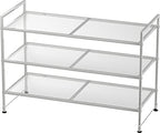 Simple Houseware 3-Tier Stackable Mesh Shoe Rack, Silver - color: Silver, style: Mesh Panel