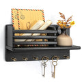Rebee Vision Pine Wood Key Holder Wall Mount - Farmhouse Key Holder for Wall with Floating Shelf & 6 Hooks - Mail Organizer for Home Improvement, Apartment Essentials (Black) - color: Black