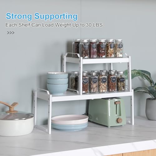 3 Pack Kitchen Cabinet Organizer Shelf, Stackable Expandable Shelves Organizers For Kitchen Cabinet Countertop Storage, Adjustable Counter Cupboard Pantry Organizer Shelf Rack Stand, Length:25.5 Inch - color: White, size: 3 Pack: 15.5"-25.5"L