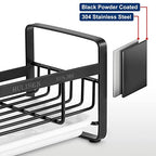 HULISEN Kitchen Sink Sponge Holder, 304 Stainless Steel Kitchen Soap Dispenser Caddy Organizer, Countertop Soap Dish Rack Drainer with Removable Drain Tray, not Including Dispenser and Brush, Black - color: Black, size: Medium