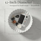 White | Fruit Bowl | Large Decorative Concrete Bowl Design for Modern Home Decor | 12 Inch Key Bowl and Entryway Organizer | Fruit Basket for Kitchen Counter | Frutero Moderno para Cocina