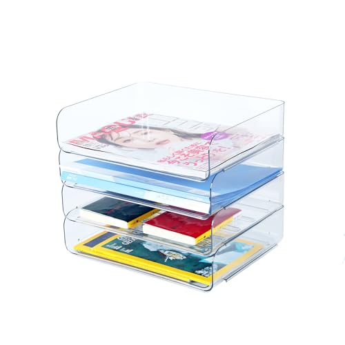 4 Tier Stackable A4 Paper Trays, Office Desk File Holder, Tidy File Document Letter Book Paper Organizer (4 Tiers,Clear) - color: Clear, size: 4 tiers