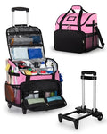 Marscamd Large Rolling Cleaning Caddy Bag with Detachable Trolley, Cleaning Supplies Organizer with Wheels for Housekeepers, Pink - color: Pink