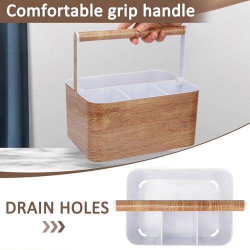 BYUNER Shower Caddy Portable for College: Devided Bathroom Caddy Shower Basket for Dorm with Handle, Plastic Bathroom Counter Organizer Storage Tote Bin for Dorm,Kitchen,Cabinet, Wood Grain - color: Wood Grain