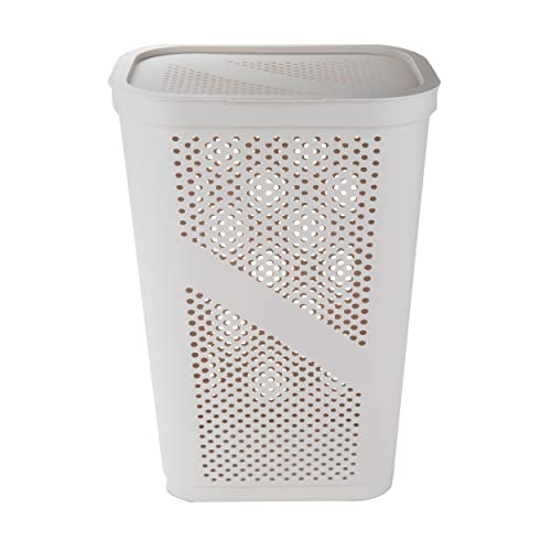 Mind Reader Slim Laundry Hamper with Lid, 60L Clothes Basket, Ventilated Plastic, Ivory - color: Ivory, size: Single