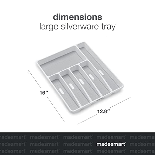 madesmart Classic Large Silverware Tray - White |CLASSIC COLLECTION | 6-Compartments| Kitchen Drawer Organizer | Soft-Grip Lining and Non-Slip Rubber Feet | BPA-Free - size: Classic 6 Compartment