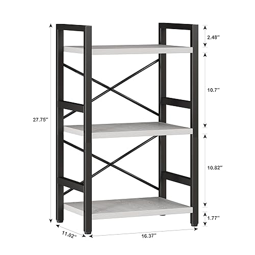 Homeiju Bookshelf, 3 Tier Industrial Bookcase, Metal Small Bookcase, Rustic Etagere Book Shelf Storage Organizer for Living Room, Bedroom, and Home Office(White) Patent Pending D29873033 - color: White, size: 3 Tier