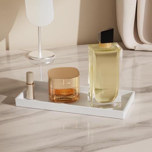 Vanity and Bathroom Tray, 9.8" ABS Countertop Organizer,Waterproof Vanity Tray for Toilet Tank,Perfume,Soap,Keys,Bathroom Accessories,Kitchen and Bath Trays,Non Slip Small Trays,White - color: White, size: 9.8" x 4.7" x 0.7"