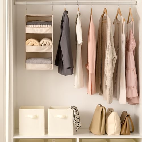 GRANNY SAYS 3-Shelf Hanging Closet Organizer, Khaki Closet Storage Hanging Shelves - color: 3-shelf Khaki, size: 1-Pack