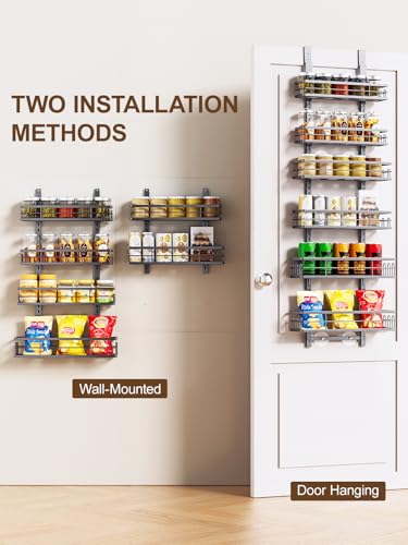 Delamu Over the Door Pantry Organizer, 6 Tier Pantry Door Organizer with Adjustable Basket, Door Spice Rack Seasoning Organizer, Metal Hanging Pantry Organizers and Storage for Kitchen,15.3" Black - color: Black, size: 6 Tier-M