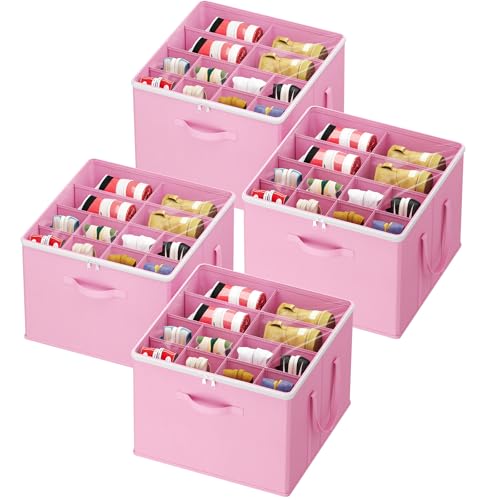 Lifewit 4 Pack Shoe Storage Organizer for Closet, Large Shoe Box Storage Containers with Clear Cover, Foldable Storage Bins Fit for Boots Fits 48-64 Pairs (Each 12-16 Pairs) Pink - color: Pink