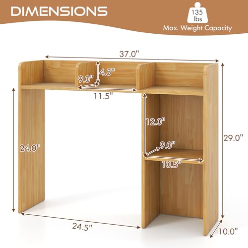Tangkula Desktop Bookshelf, Countertop Storage Hutch with Shelves for Computer Desk, Desk 3-Tier Display Rack, Multipurpose Wood Desktop Hutch Storage Organizer for Dorm Office - color: Burlywood, size: 5 Shelves