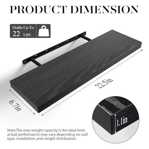 BAYKA Floating Shelves for Wall, Set of 3, 22.5 Inches Wall Mounted Rustic Wood Shelves for Bathroom, Bedroom, Living Room or Kitchen Decor, Storage for Books, Lego, Plants, Daily Necessities, Black - color: A. Black - Universal Classic Style, size: 22.5i
