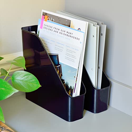 Youngever 3 Pack File Folder Bin Storage, Plastic File Folder Bin Organizer with Handle (Black) - color: Black