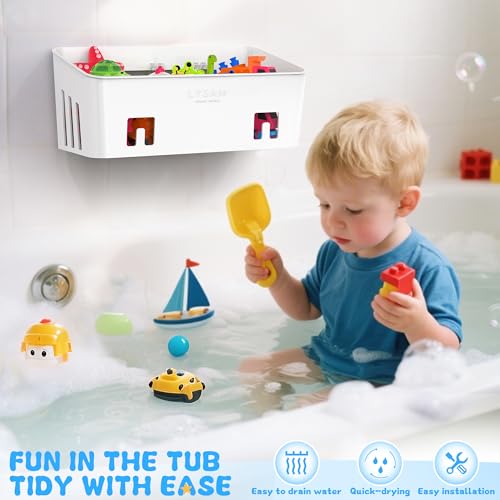 Lysam Bath Toy Storage 2 Packs, Large Bath Toy Holder with 3 Compartment, Quick Dry Bathtub Toy Organizer, Bath Tub Toy Net, Shower Toy Basket & Bin, Bathroom Accessories for Baby,Toddler,Kids（White） - color: White & 2 Packs