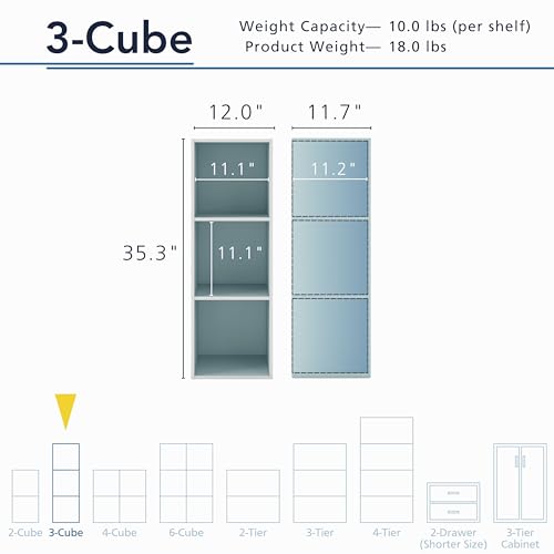 Homes: Inside + Out Apexa 3-Cube Storage Organizer Shelves, Stackable Wood Bookcase Fits Cubby Bins for Organization, Dorm Teen Room Decor & Home Office, Light Blue - color: Light Blue, size: 3-Cube