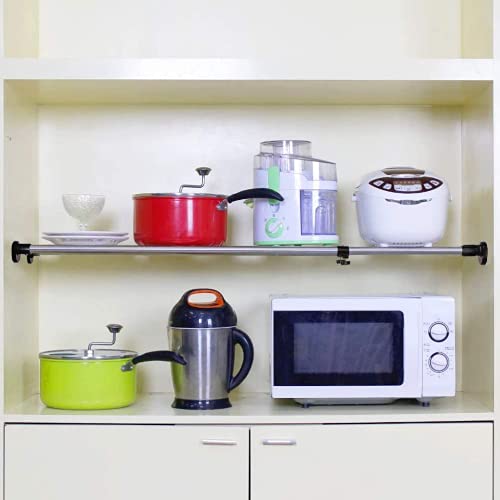 BAOYOUNI Expandable Shelf Closet Tension Rod Adjustable Shelving Unit Storage Rack Organizer Hanger Space Saving Divider for Wardrobe, Cupboard, Kitchen, Bathroom Use, Black - color: Black, 1pc (2-bar Telescopic), size: Recommended Use Length: (27.17-36.0