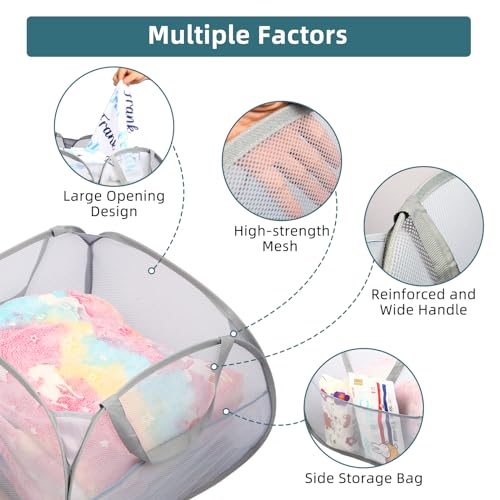 Collapsible Laundry Baskets, 90L Large Foldable Laundry Basket, Durable Mesh Pop Up Hampers for Laundry, Dirty Clothes Laundry Hamper for Bedroom, Bathroom, Dorm, Laundry Room, Travel or Camping Grey - color: Gray