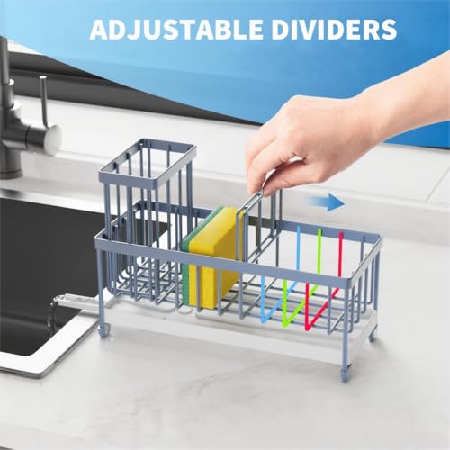 Cisily Sponge Holder for Kitchen Sink, Sink Caddy Organizer with High Brush Holder, Kitchen Countertop Organizers and Storage Essentials, Rustproof 304 Stainless Steel (Gray Blue, 9.25″) - color: Gray Blue