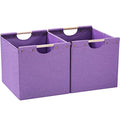 HOONEX Large Foldable Storage Bins, Linen Fabric, Pack of 2, Storage Baskets with Wooden Carry Handles and Sturdy Heavy Cardboard, for Home, Office, Car, Nursery, Purple - color: Purple