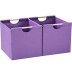HOONEX Large Foldable Storage Bins, Linen Fabric, Pack of 2, Storage Baskets with Wooden Carry Handles and Sturdy Heavy Cardboard, for Home, Office, Car, Nursery, Purple - color: Purple