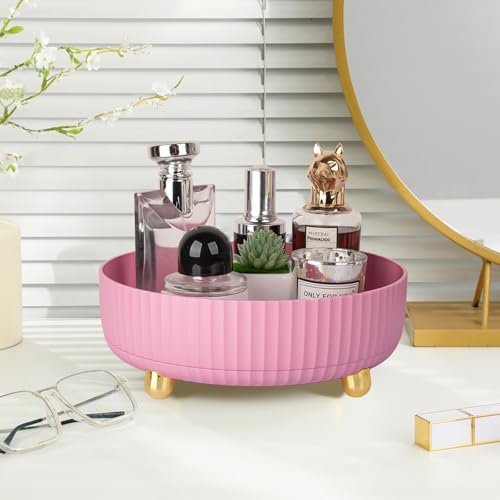 Anyoifax Makeup Perfume Organizer Tray 360 Degree Rotating Lazy Susan Skincare Lotion Organizer Spinning Cosmetics Storage for Dresser, Vanity, Bathroom Countertop, Small Pink - color: Pink, size: 9 "
