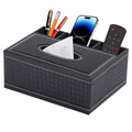 Tissue Box Cover Rectangle Black Tissue Box Holder PU Leather Facial Tissue Organizer,Multifunctional Remote Control Stationery Storage Box,Home Office Supplies Car Napkin Caddy - color: Multifunctional Tissue Box-black Weave