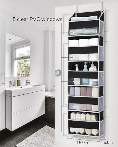 ULG 1 Pack Over The Door Organizer – 5 Shelf Door Organizer Hanging & 10 Side Pockets, Reinforced 44LB Capacity Hanging Organizer, Behind The Door Storage for Bedroom, Nursery, Pantry (Black) - color: Black, size: 1 Pack-5 Tier