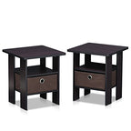 Furinno Andrey Set of 2 End Table / Side Table / Night Stand / Bedside Table with Bin Drawer, Dark Walnut - color: Dark Walnut, size: 2-Pack, Center Bin