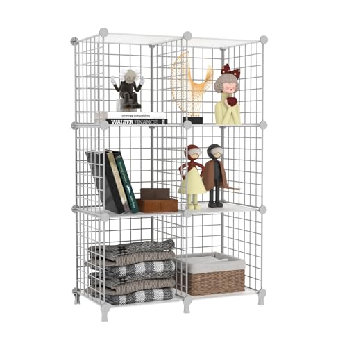 AWTATOS 6 Cube Storage Wire Closet Organizers DIY Stackable Storage Shelves Bookcase Cabinet for Home Office, White - color: White+translucent, size: 6 Cube(30x30cm)
