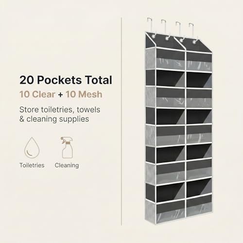 10-Pocket Over the Door Organizer with Heavy-Duty 600D Oxford Fabric, Upgraded Hooks with Silicone Protectors for Dorm, Closet Storage, Bedroom, Bathroom