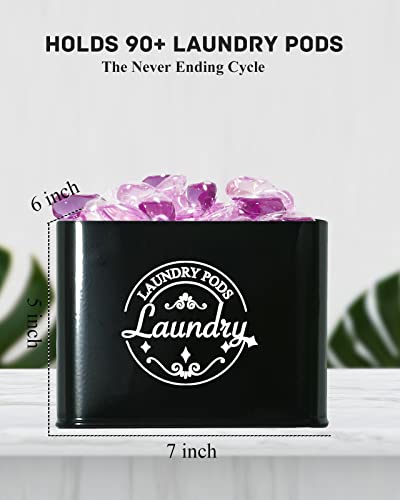 Laundry Pods Holder with Hinged Lid, Farmhouse Space-Saving Metal Container for Laundry Room Decor Organization and Storage, Detergent Dispenser for Efficient Laundry Room Use-Black - color: Black