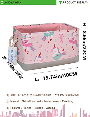 LANGYASHAN Rectangular Storage Bin Collapse Canvas Fabric Cartoon Storage Basket with Handles for Organizing Home Kitchen Boys and Girls Toys Office Closet Shelf Baskets(Rec Pink Dancing Unicorn) - color: Rec Pink Dancing Unicorn