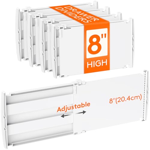 Lifewit 8" Tall 4 Pack Drawer Dividers, 35-56.5cm/13.8-22.2" Expandable Drawer Divider for Clothes, Adjustable Dresser Drawer Organizers, Drawers Separators for Dresser/Bathroom/Closet/Kitchen White - size: 8"H, 13.8-22.2"L
