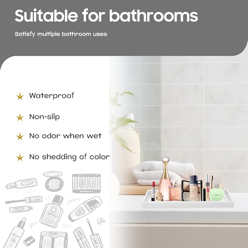 Vanity and Bathroom Tray, 11.8" ABS Countertop Organizer,Waterproof Vanity Tray for Toilet Tank,Perfume,Soap,Keys,Bathroom Accessories,Kitchen and Bath Trays,Non Slip Small Trays,White - color: White, size: 11.8" x 5" x 0.7"