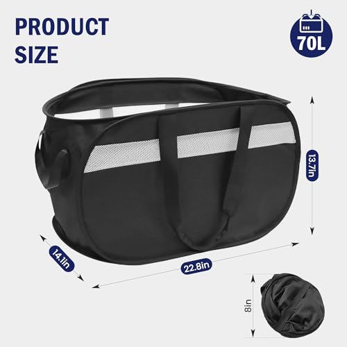 Collapsible Laundry Baskets, Foldable Tear Proof Pop Up Hamper with Reinforced Carry Handles, Durable Laundry Hamper for Home, Laundry, Bathroom, Dorm or Travel (Black, 2 Pack) - color: Black(Cationic), size: 2 Pack