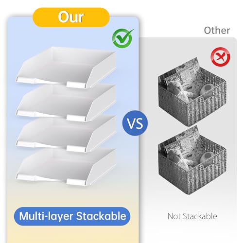 4 Pack Stackable Paper Trays for Letter Documents, Desktop File Organizers for Office Supplies, Stackable Desk Tray Holder for Paper Storage, White - color: White