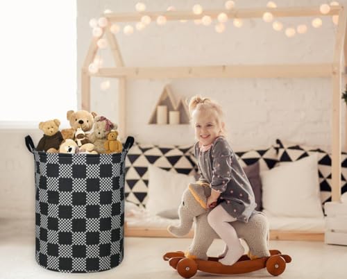 ESSME Boys Laundry Hamper,Kids Hamper Collapsible Canvas Waterproof Storage Bin for Boy, Nursery Hamper,Gift Baskets,toy bins(Black grid) - color: Black grid