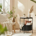 danpinera Round Side Table with Fabric Storage Basket, Metal Small Bedside Nightstand Removable Tray Top for Living Room, Bedroom, Nursery, Laundry, Ink Black - color: Ink Black