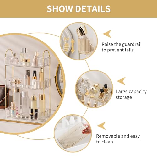 YCIA&DONE Bathroom Organizer Countertop, Makeup Storage, Skincare Cosmetic Tray Shelf, Perfume Holder Rack for Vanity Counter, Large Capacity, Easy to Install, Clean, 3 Tiers, Clear White - color: Clear White, size: 3-Tier